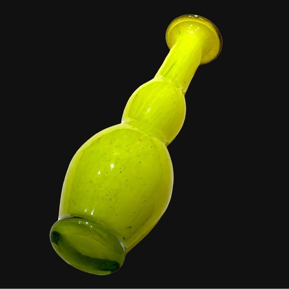 Mid Century Hand Blown Lemon Yellow Double Gourd Vase 12” Tall - Picture 5 of 11